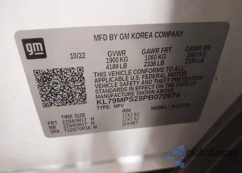 2023 Chevrolet Trailblazer Fwd Lt из США, поврежденный, VIN KL79MPS28PB070974